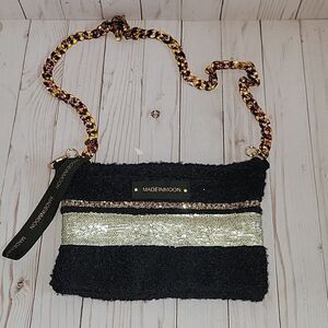 MadeInMoon Large Pouch Bag Cendrillon Teddy Fabric Made in France Chain Strap.